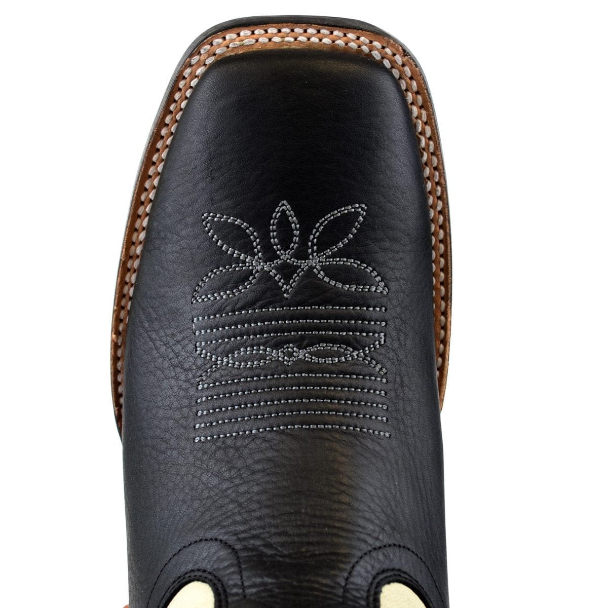 Western Square Toe Leather Boots Black Color - Los Altos Boots - toe view