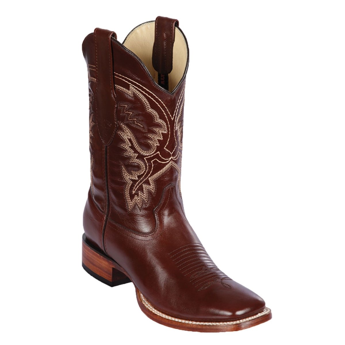 Western Wide Square Toe Leather Boots Brown Color - Los Altos Boots - Side view
