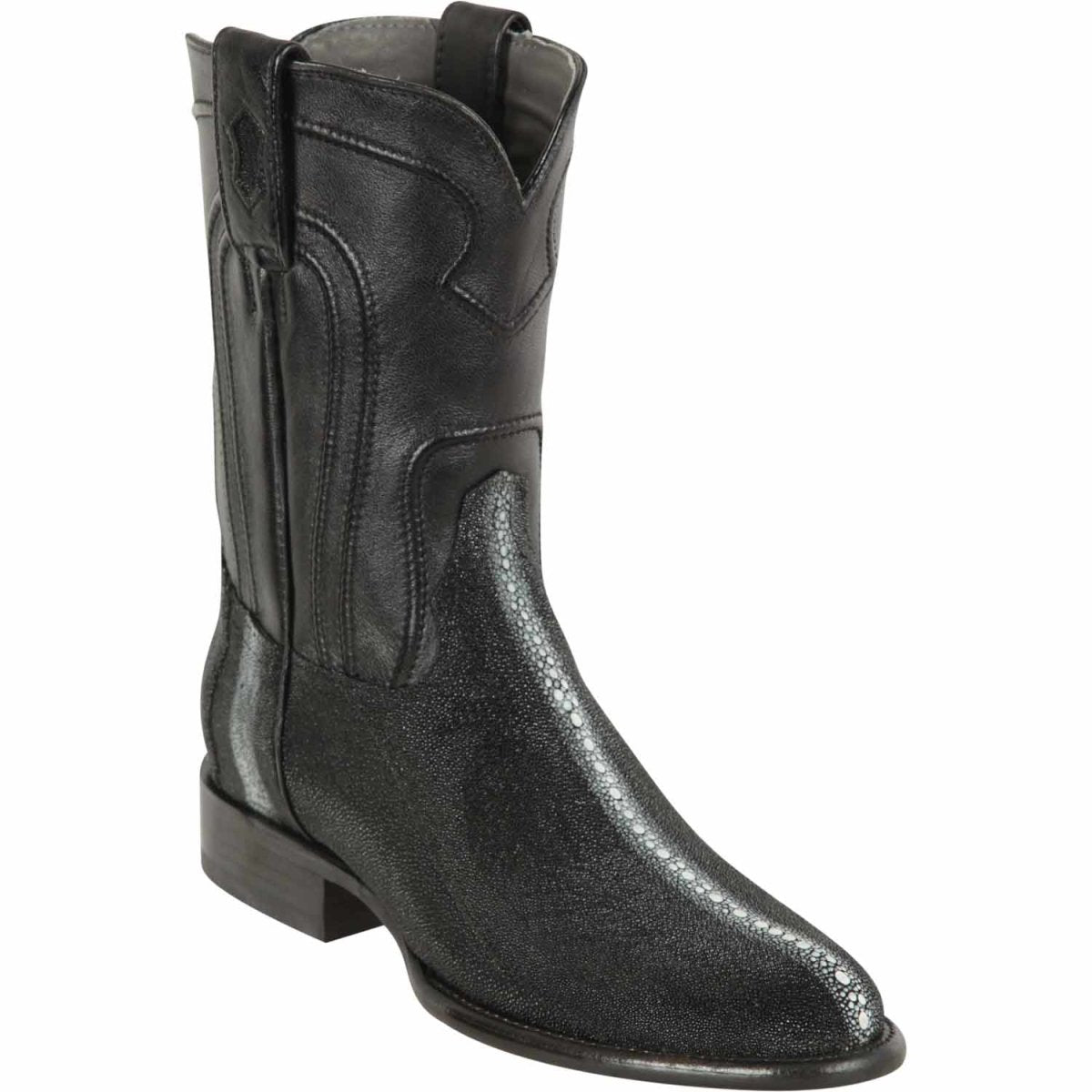Western Genuine Stingray Full Pearl Round Toe Roper Boots Black Color - Los Altos Boots - Side View