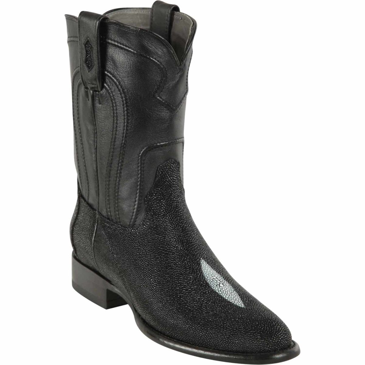 Western Genuine Stingray Single Pearl Round Toe Roper Boots Black Color - Los Altos Boots - Side View