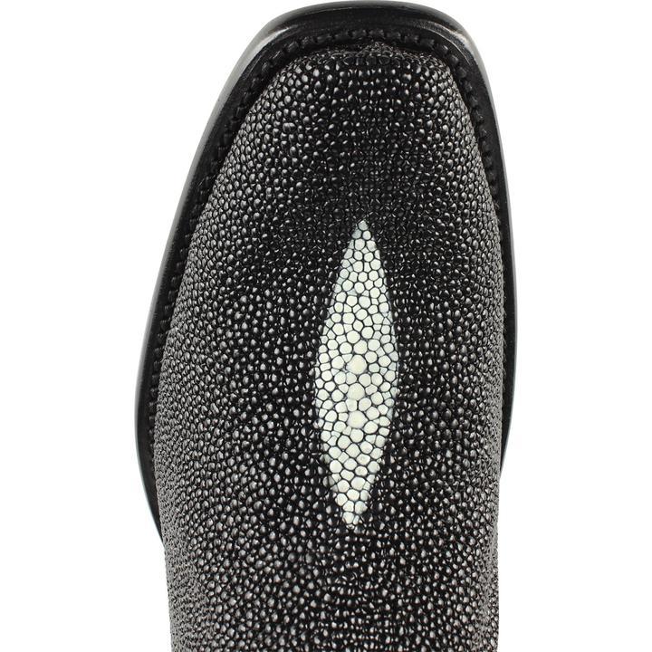 Western Genuine Stingray Single Stone Leather Square Dubai Toe Boots Black Color - Wild West Boots - Toe View