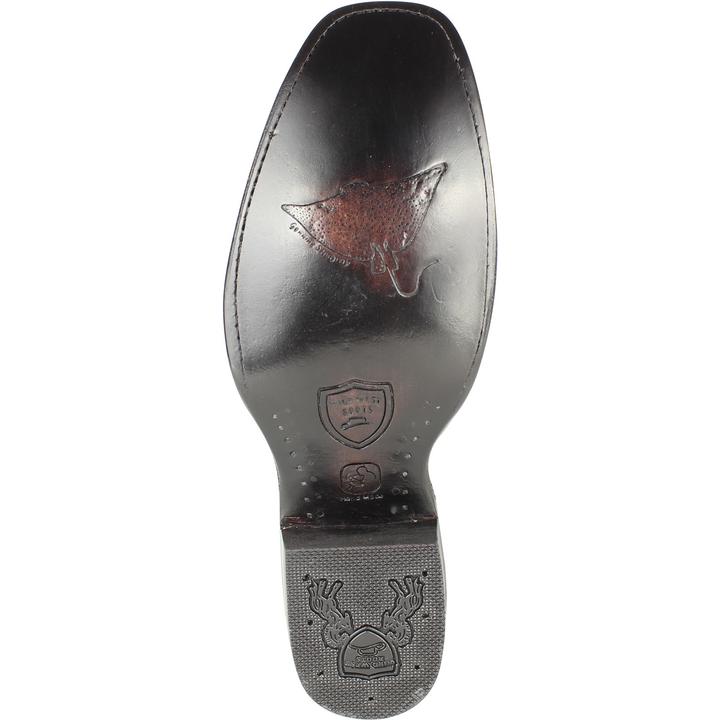 Western Genuine Stingray Single Stone Leather Square Dubai Toe Boots Black Color - Wild West Boots - Sole View