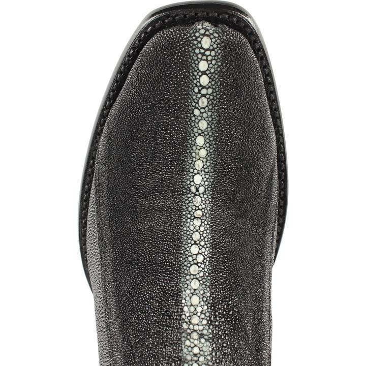 Western Genuine Stingray Row Stone Leather Square Dubai Toe Boots Black Color - Wild West Boots - Toe View