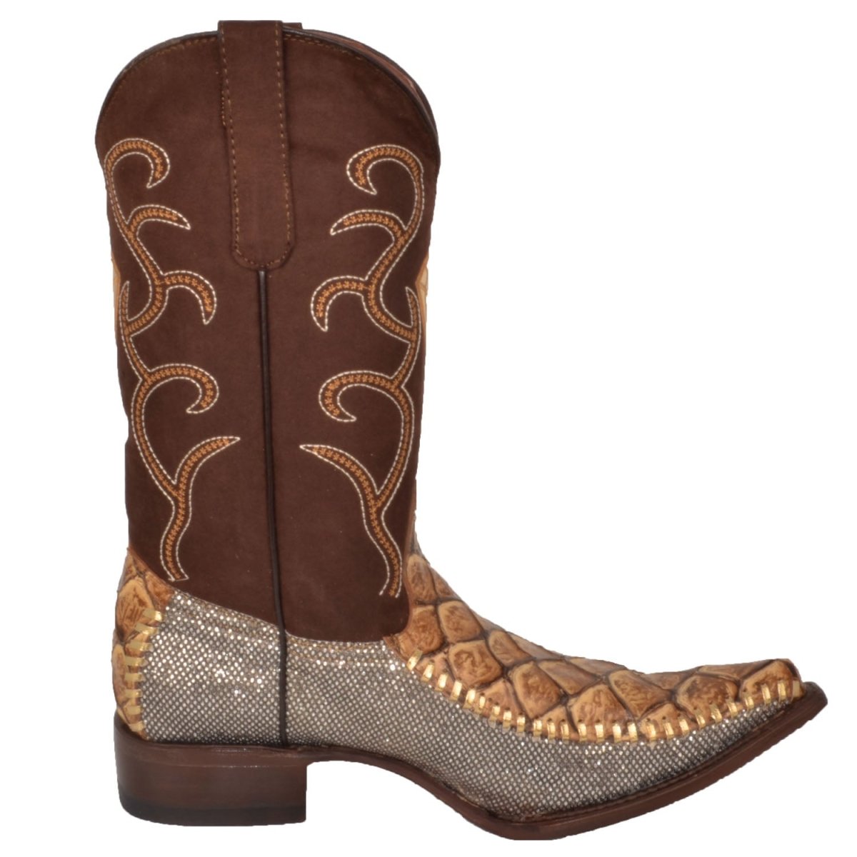 Botas de Pescado Pirarucu Grabado en Horma 3X Aladino Color Arena WD-102 - White Diamonds Boots