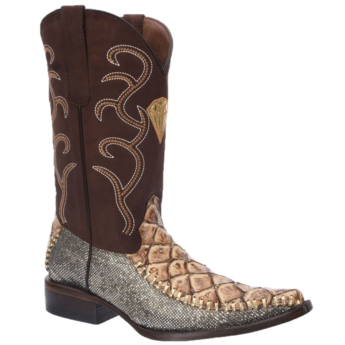 Botas de Pescado Pirarucu Grabado en Horma 3X Aladino Color Arena WD-102 - White Diamonds Boots