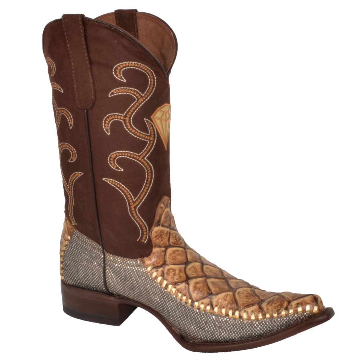 Botas de Pescado Pirarucu Grabado en Horma 3X Aladino Color Arena WD-102 - White Diamonds Boots