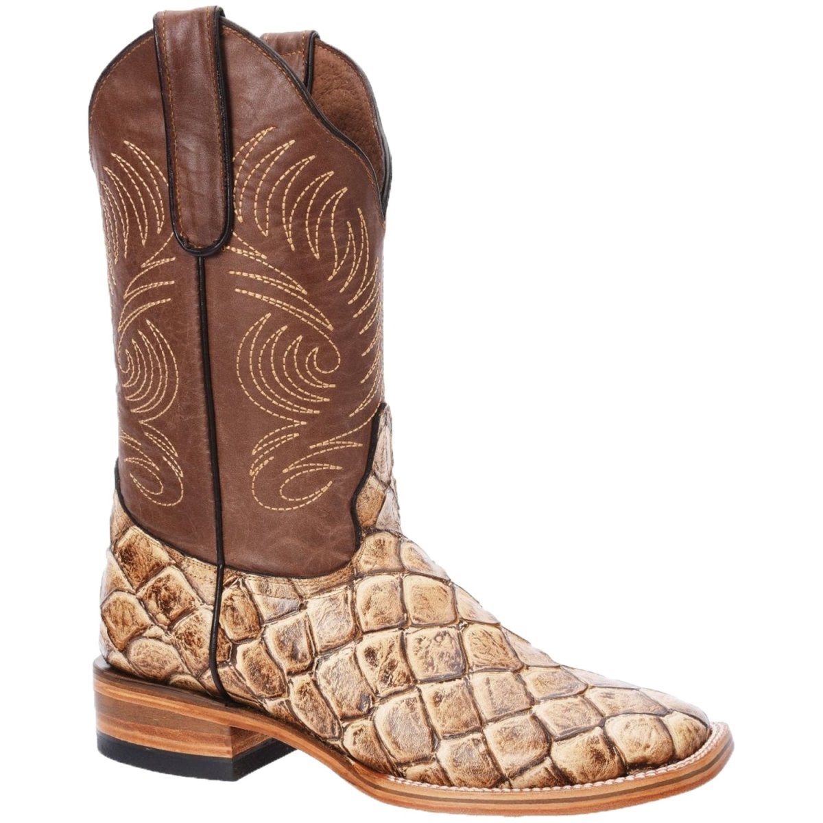 Botas de Pescado Pirarucu Grabado en Horma Rodeo Color Arena WD-290 - White Diamonds Boots