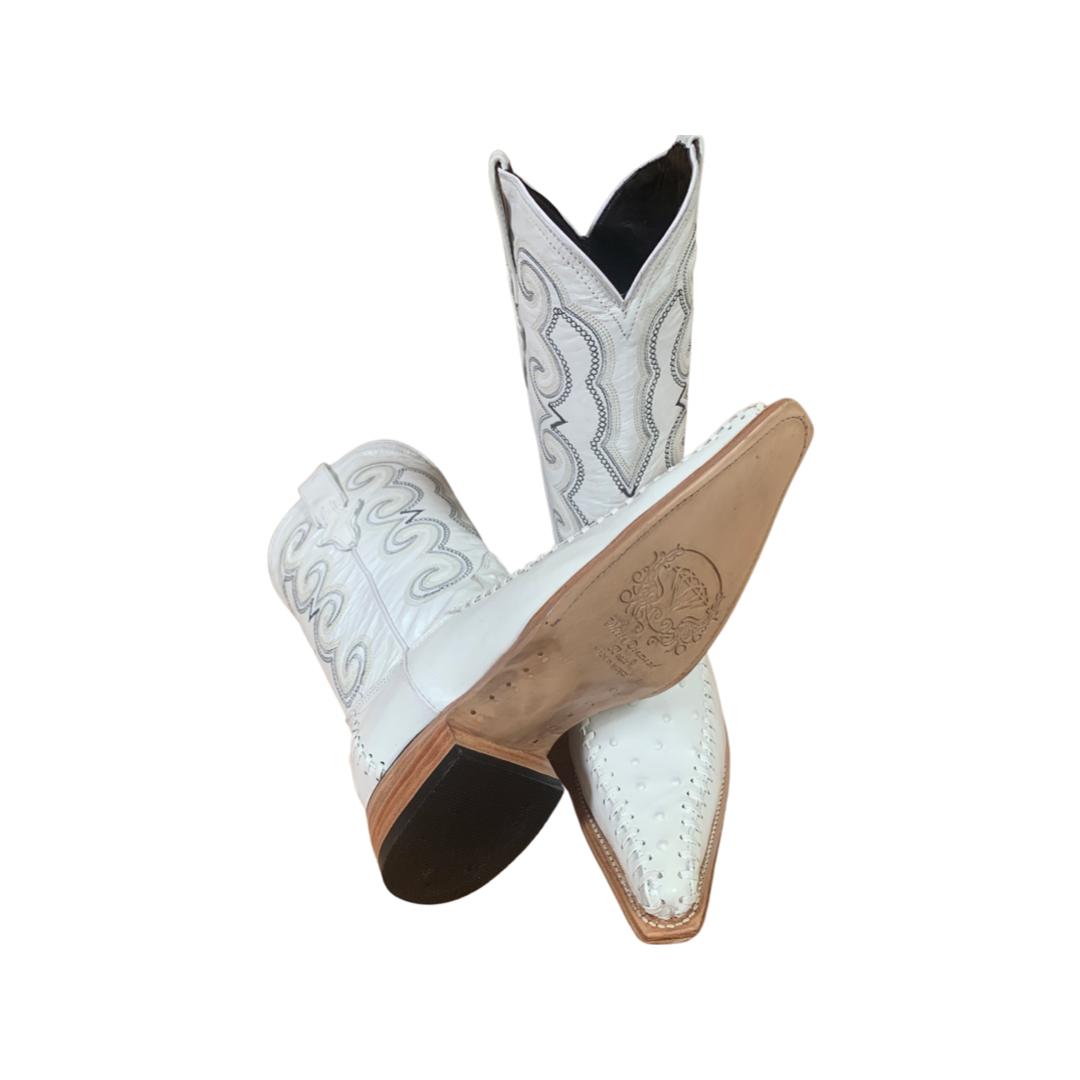 Botas de Piel con acabado tipo Avestruz Blanco WD-148 - White Diamonds
