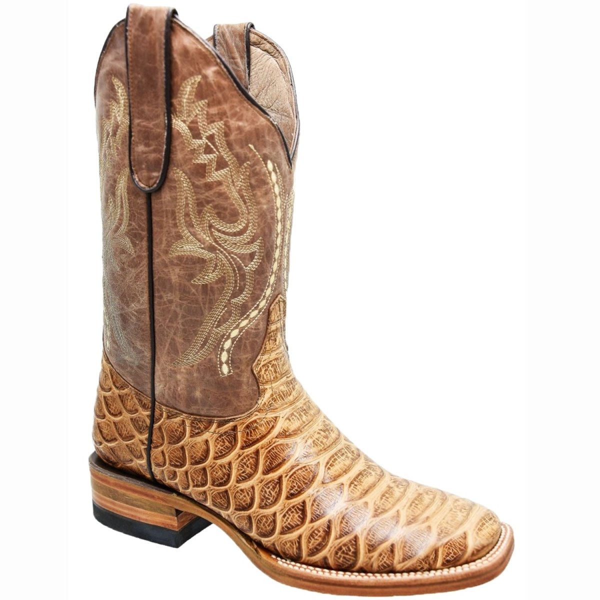 Botas de Piton Grabado Horma Rodeo Cuadrada Color Arena WD-296 - White Diamonds Boots