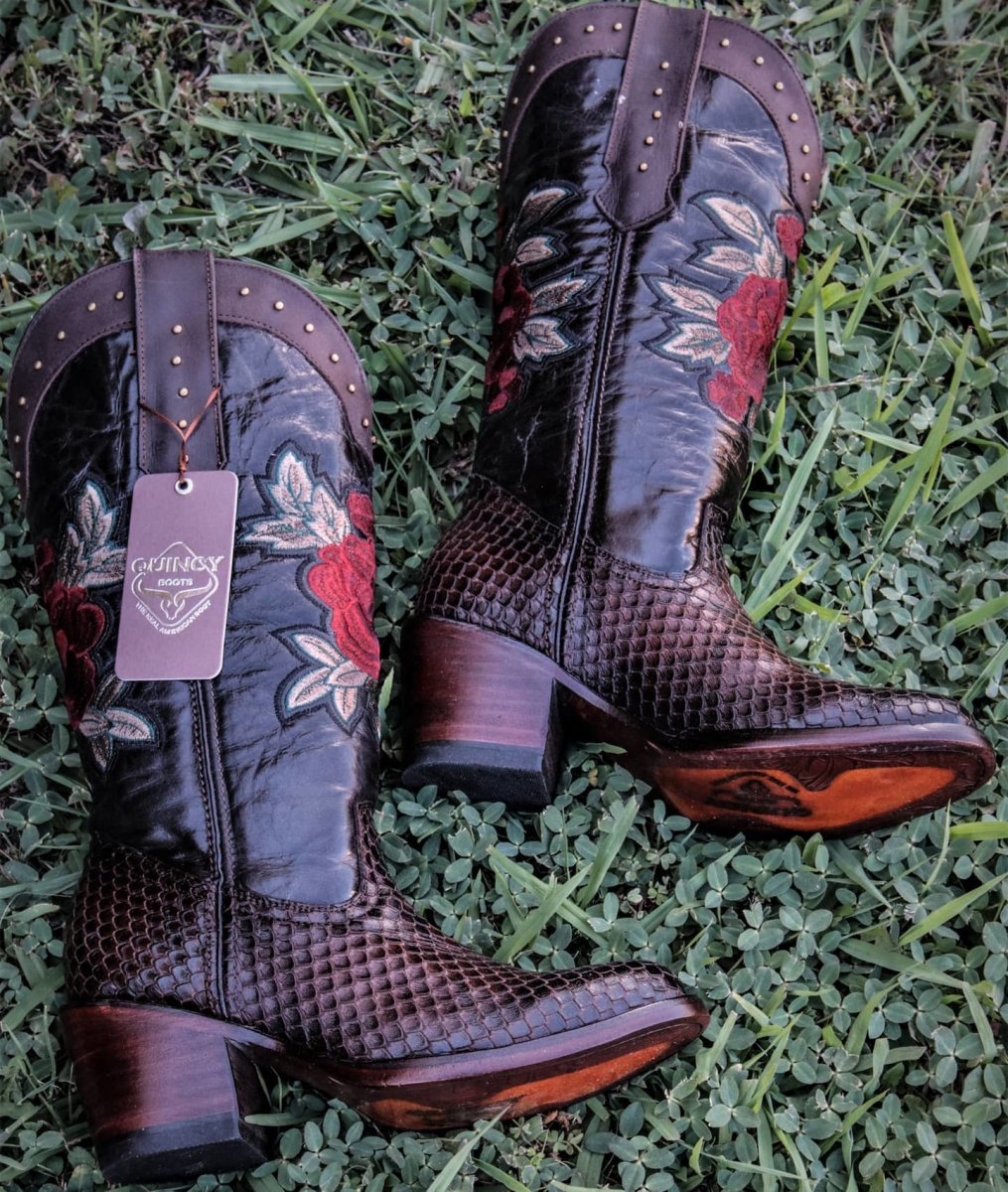 Botas de Piton Grabado para Mujer en Punta Oval Q39RT5794 - Quincy Boots