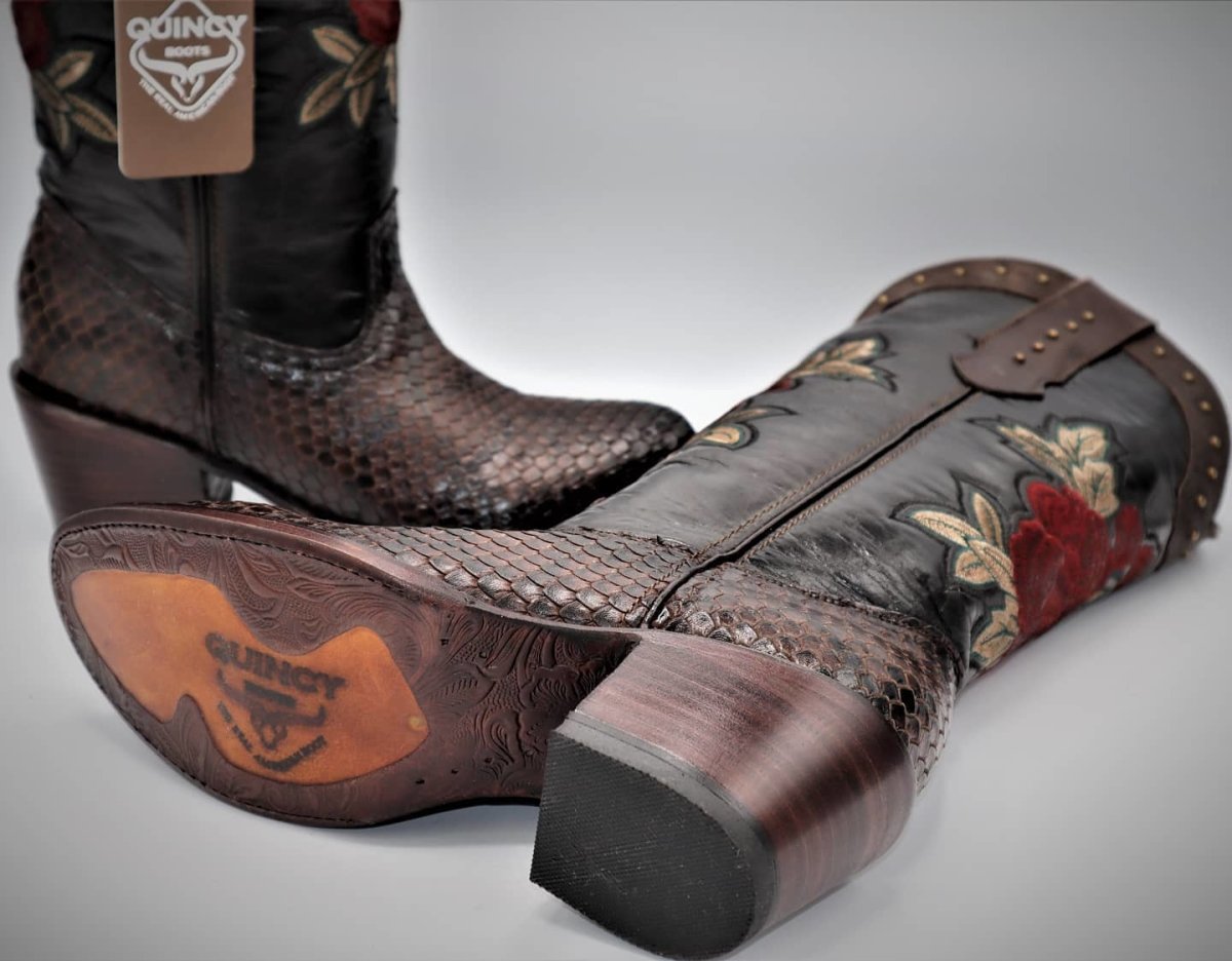 Botas de Piton Grabado para Mujer en Punta Oval Q39RT5794 - Quincy Boots