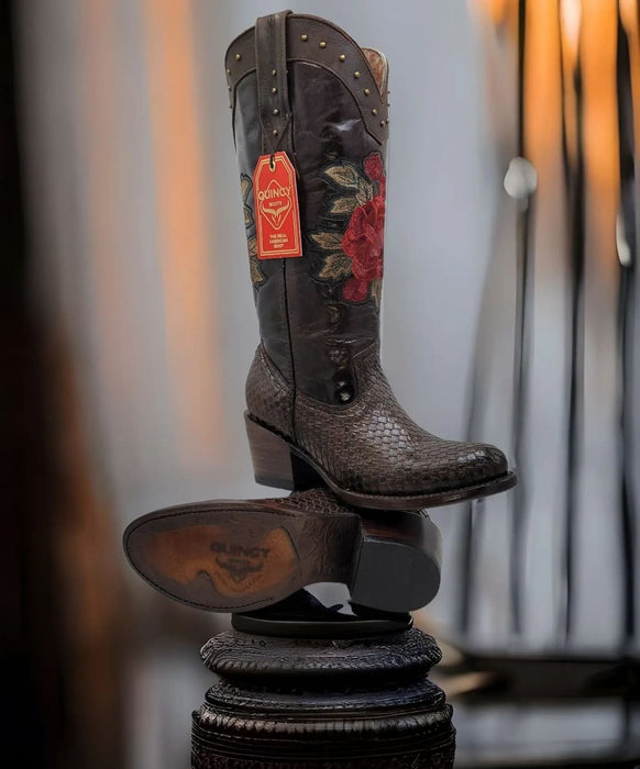 Botas de Piton Grabado para Mujer en Punta Oval Q39RT5794 - Quincy Boots