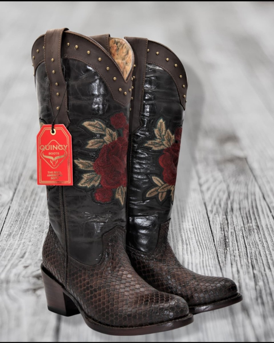 Botas de Piton Grabado para Mujer en Punta Oval Q39RT5794 - Quincy Boots