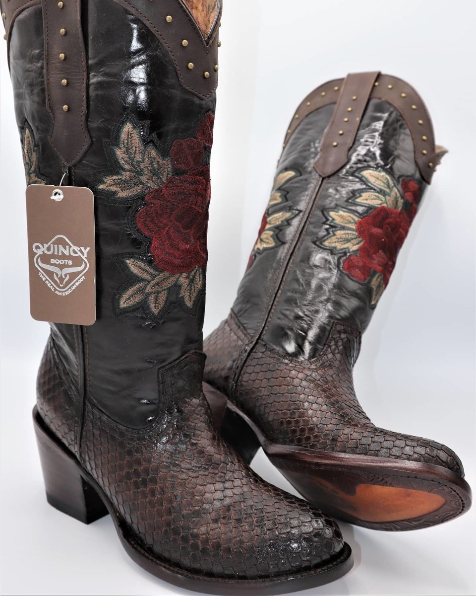 Botas de Piton Grabado para Mujer en Punta Oval Q39RT5794 - Quincy Boots