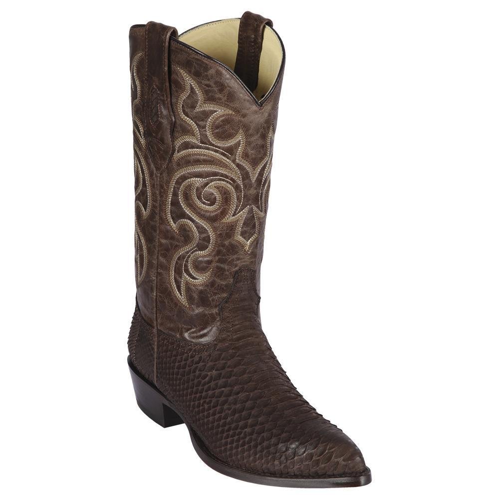 Western Genuine Python Boots J-toe Nobuck Brown Color - 99N5707 - Los Altos Boots Side View