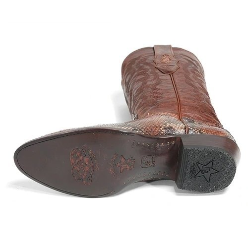 Western Genuine Python Oval Toe Boots Rustic Cognac Color - Los Altos Boots - Bottom View