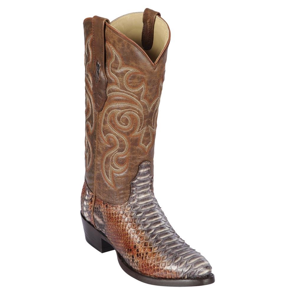 Western Genuine Python Oval Toe Boots Rustic Cognac Color - Los Altos Boots - Side View