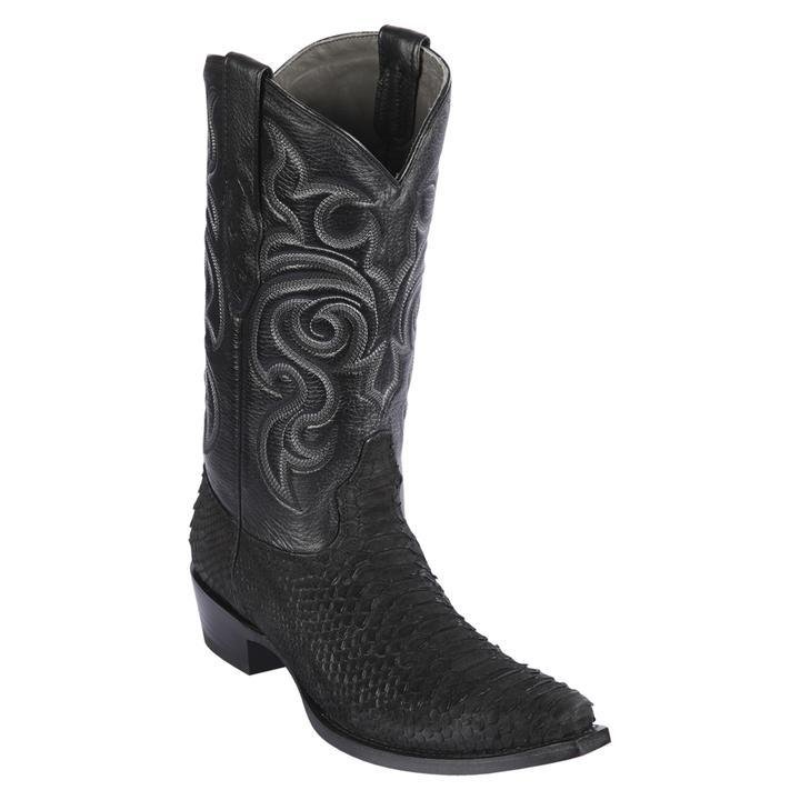 Western Genuine Python Boots Snip Toe Nobuck Black Color - Los Altos Boots - 94N5705 - Side View