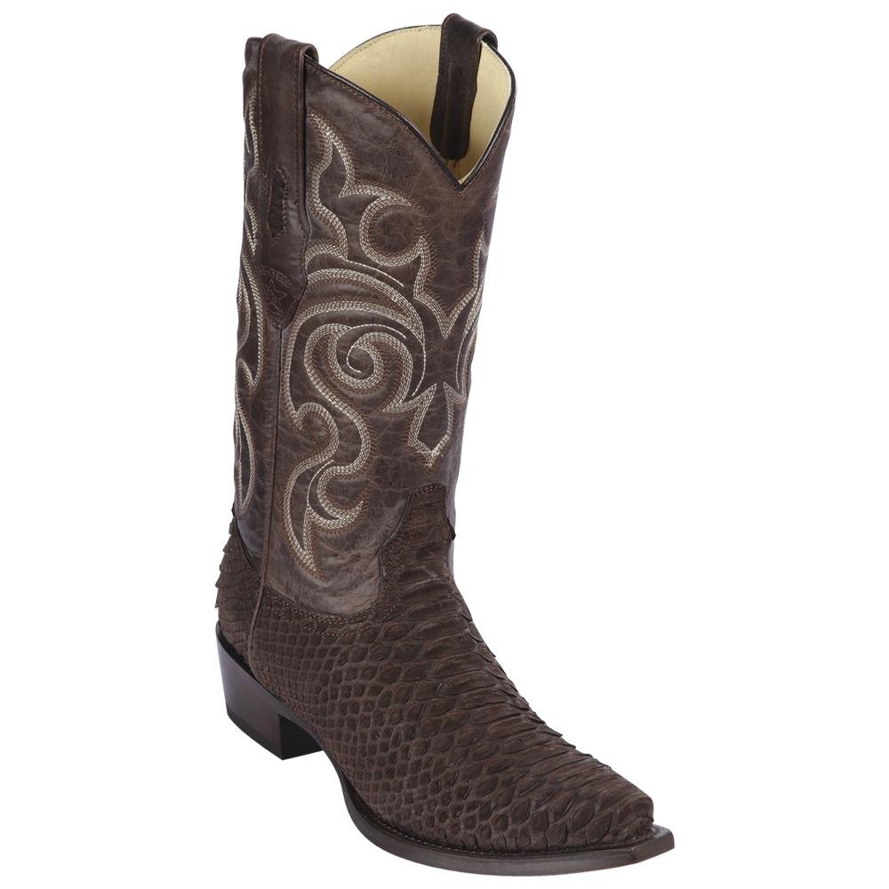 Western Genuine Python Boots Snip Toe Nobuck Brown Color - Los Altos Boots - 94N5707 - Side View