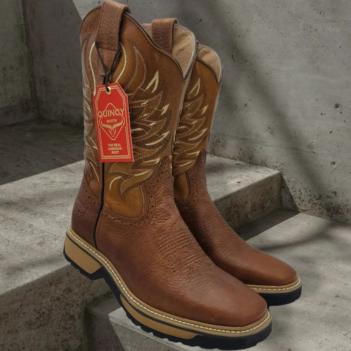 Botas de Trabajo Horma Rodeo Suela Doble Densidad Color Tan Q822W2731 - Quincy Boots