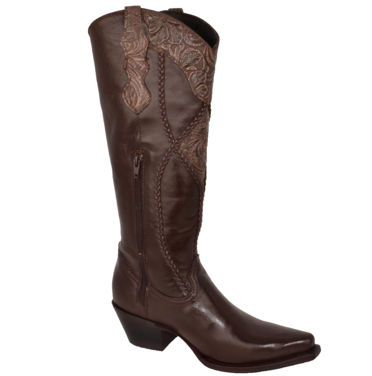 Botas de Tubo Alto de Cuero Horma Sonora para Mujer Color Cafe WD-526 - White Diamonds Boots