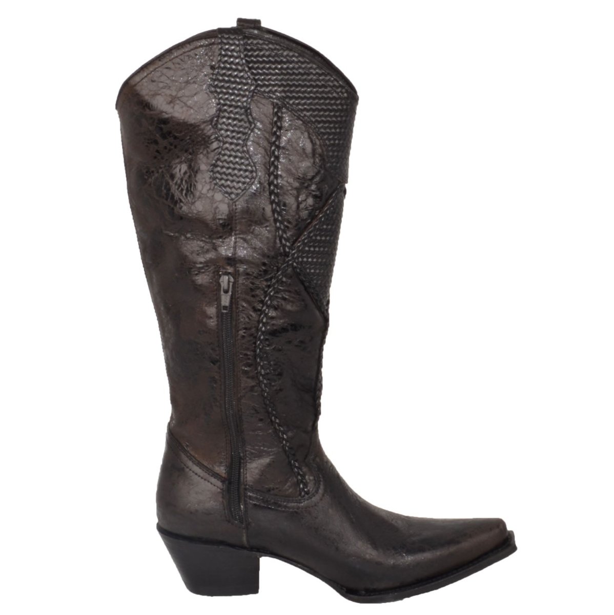 Botas de Tubo Alto de Cuero Horma Sonora para Mujer Color Negro Rustico WD-525 - White Diamonds Boots