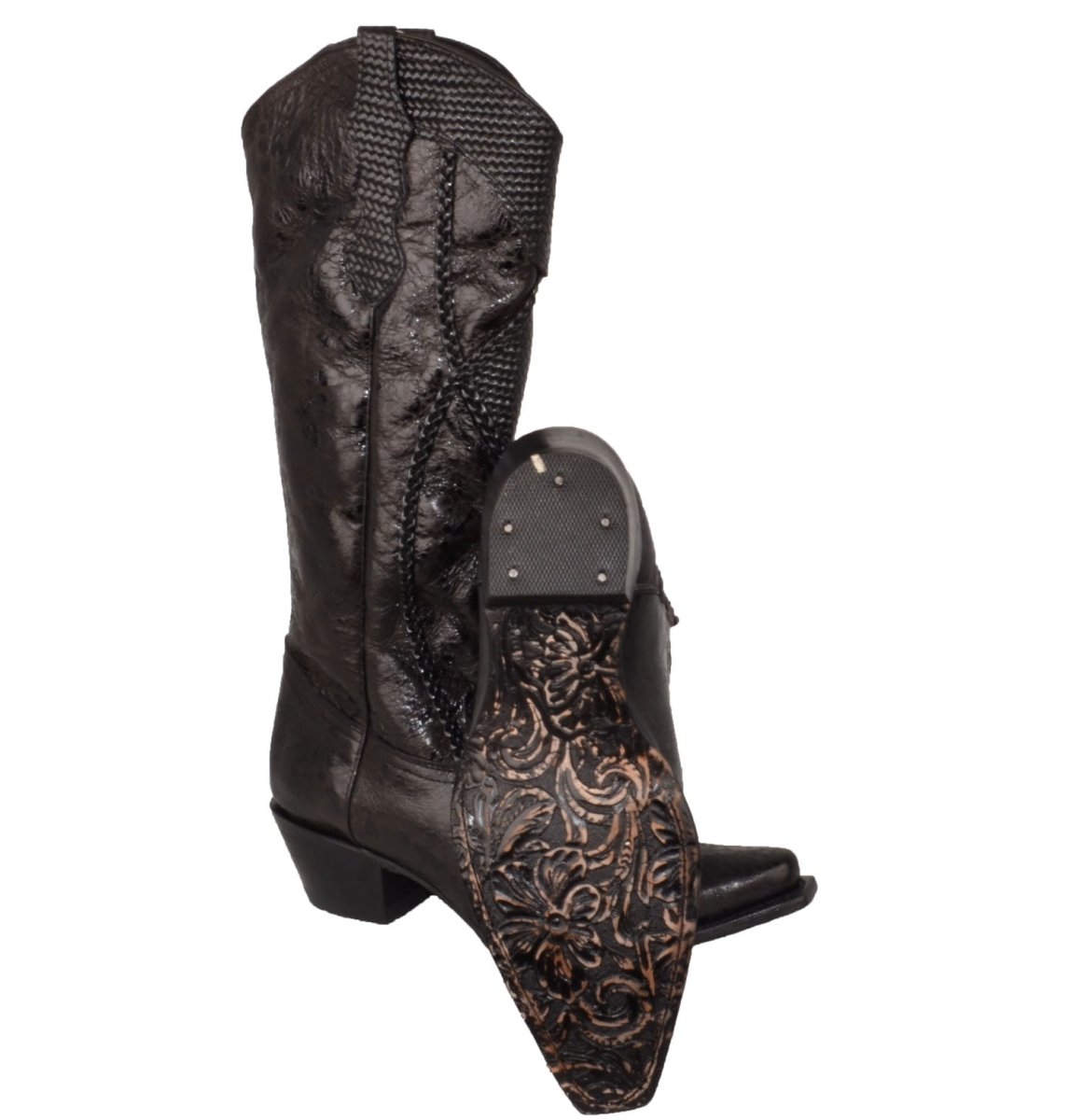 Botas de Tubo Alto de Cuero Horma Sonora para Mujer Color Negro Rustico WD-525 - White Diamonds Boots