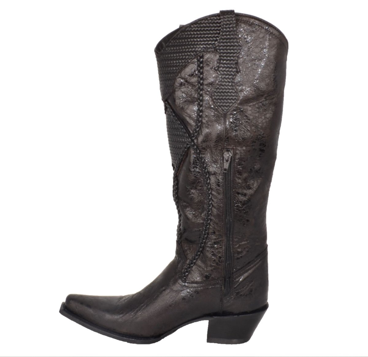 Botas de Tubo Alto de Cuero Horma Sonora para Mujer Color Negro Rustico WD-525 - White Diamonds Boots