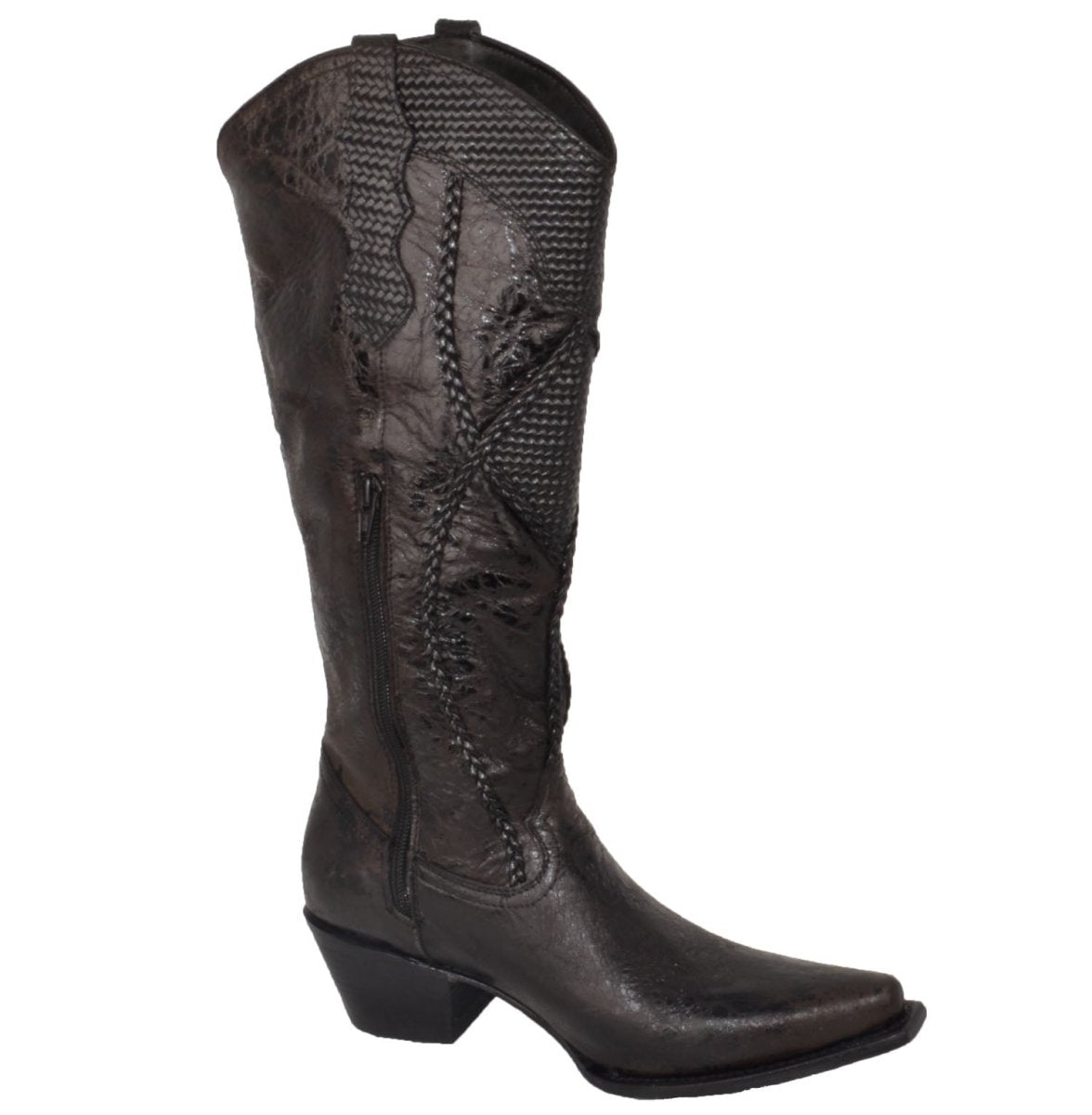 Botas de Tubo Alto de Cuero Horma Sonora para Mujer Color Negro Rustico WD-525 - White Diamonds Boots