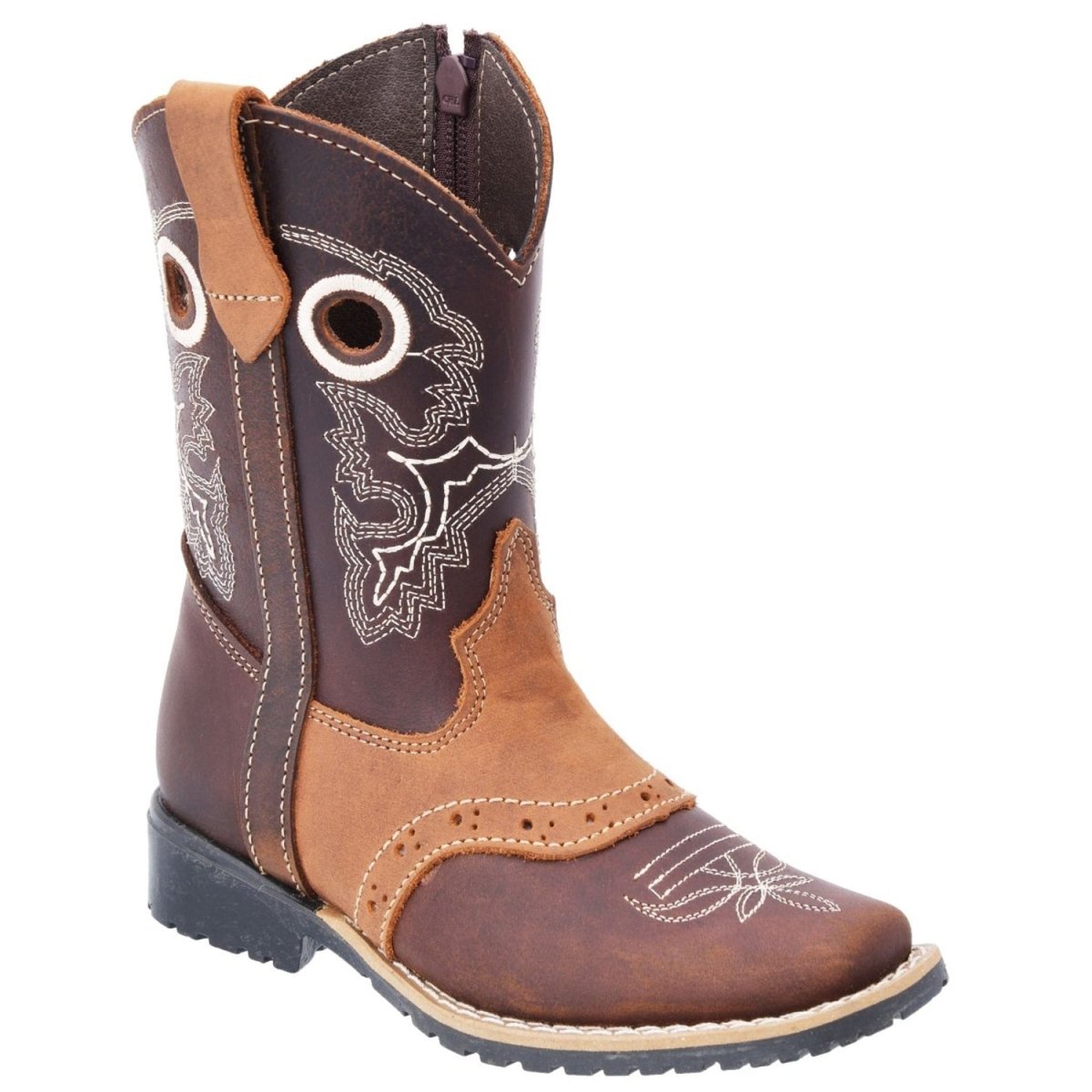 Botas para Niño Horma Rodeo Color Cafe con Antifaz y Zipper WD-382 - White Diamonds Boots