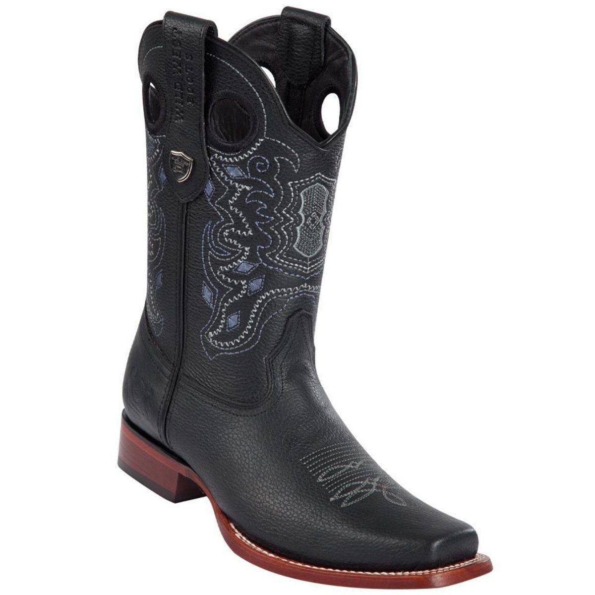Wester Genuine Grisly Leather Rodeo Toe Boots Black Color - Wild West Boots - Side View