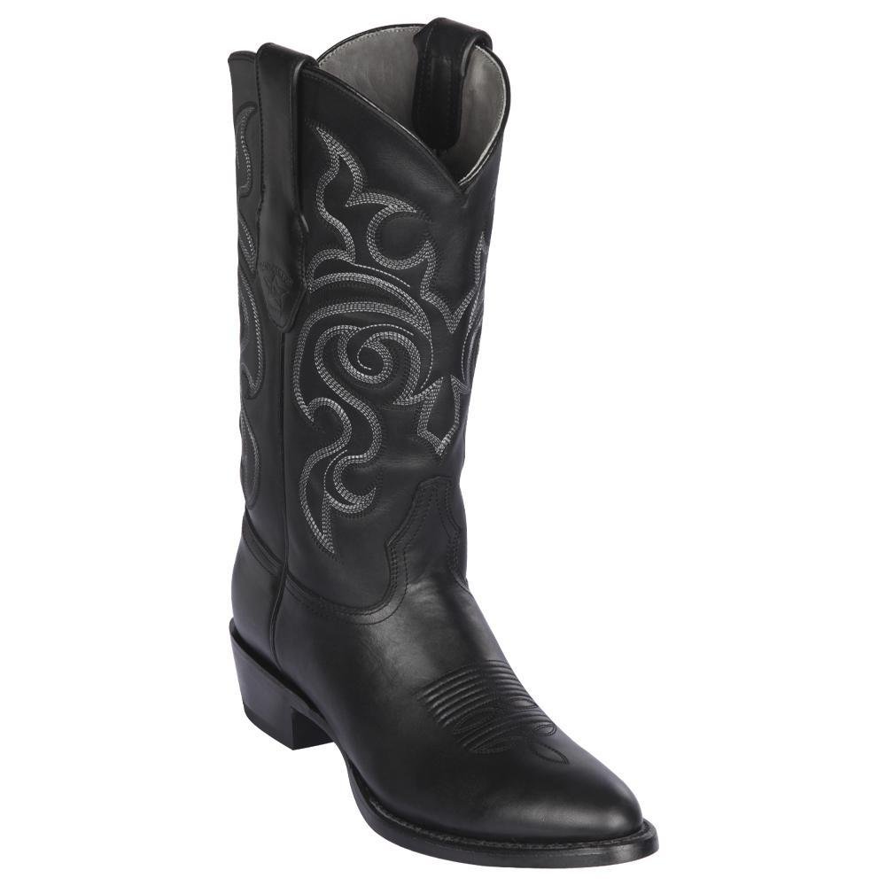 Western Genuine Pull Up Leather Boots Round Toe Black Color - Los Altos Boots Side View