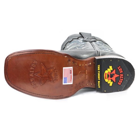 Western genuine Vergel Leather Wide Square Toe Female Boots Black Color - Los Altos Boots Sole View