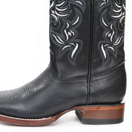 Western genuine Vergel Leather Wide Square Toe Female Boots Black Color - Los Altos Boots Heel View