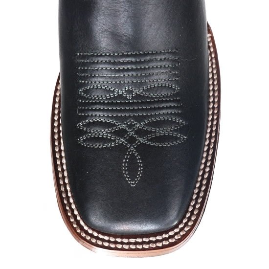 Western genuine Vergel Leather Wide Square Toe Female Boots Black Color - Los Altos Boots Toe View