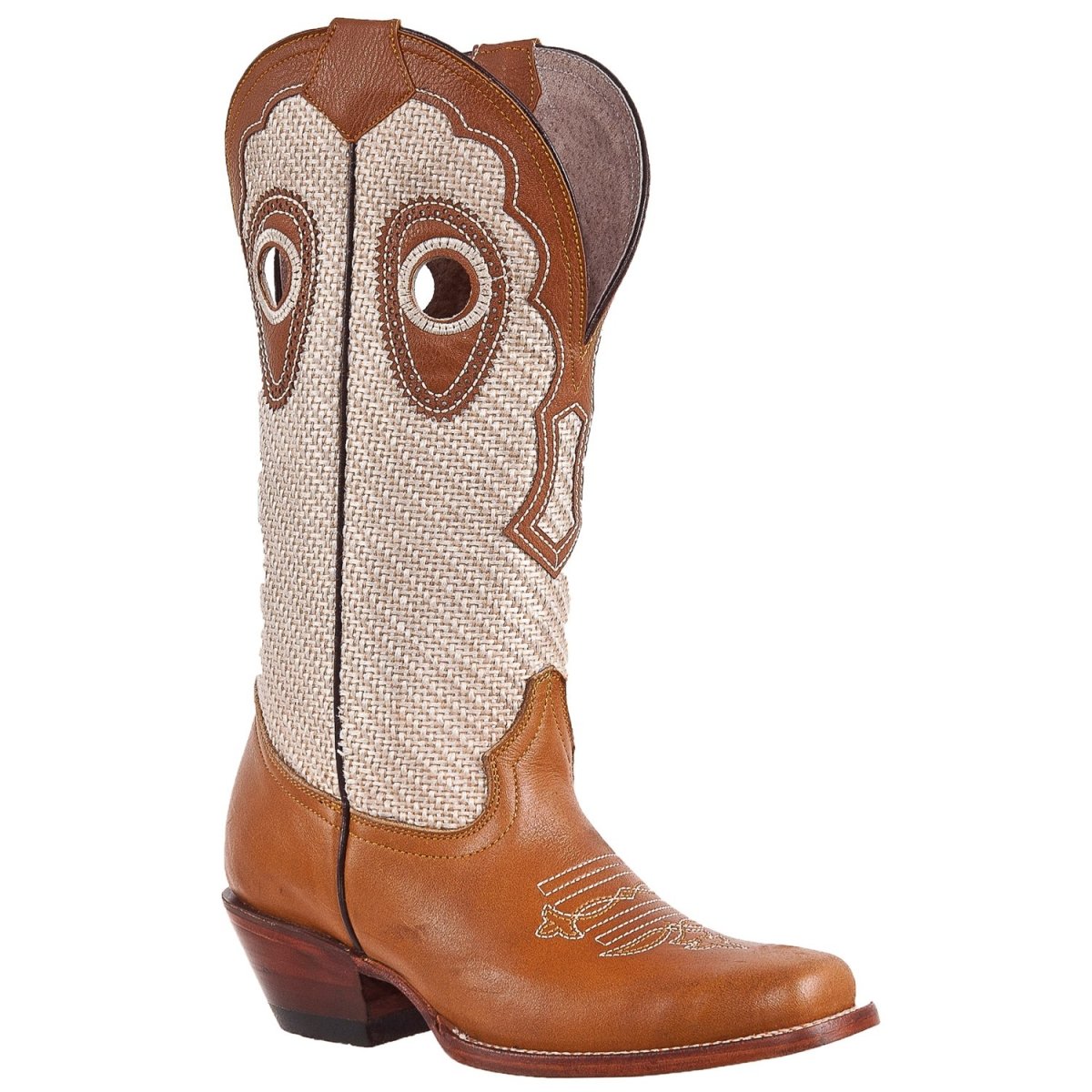 Botas Vaqueras de Cuero y Tweed con Horma Rodeo ROD-03053-Miel - Rodeo Imports