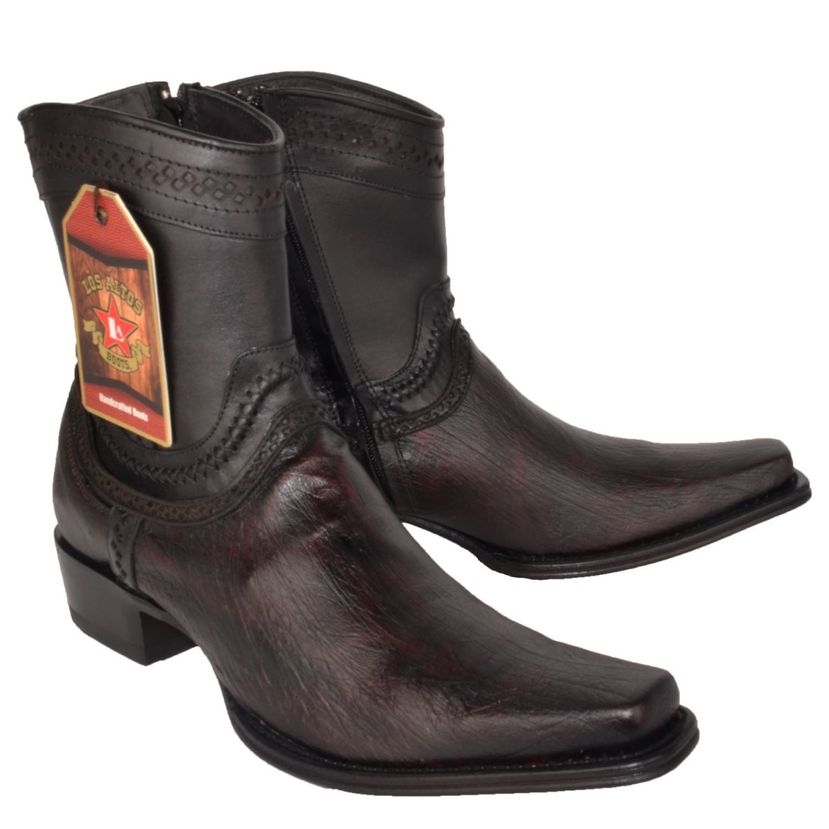 Western Genuine Smooth Ostrich European Square Toe Boots Black Cherry Color - Los Altos Boots Pair View