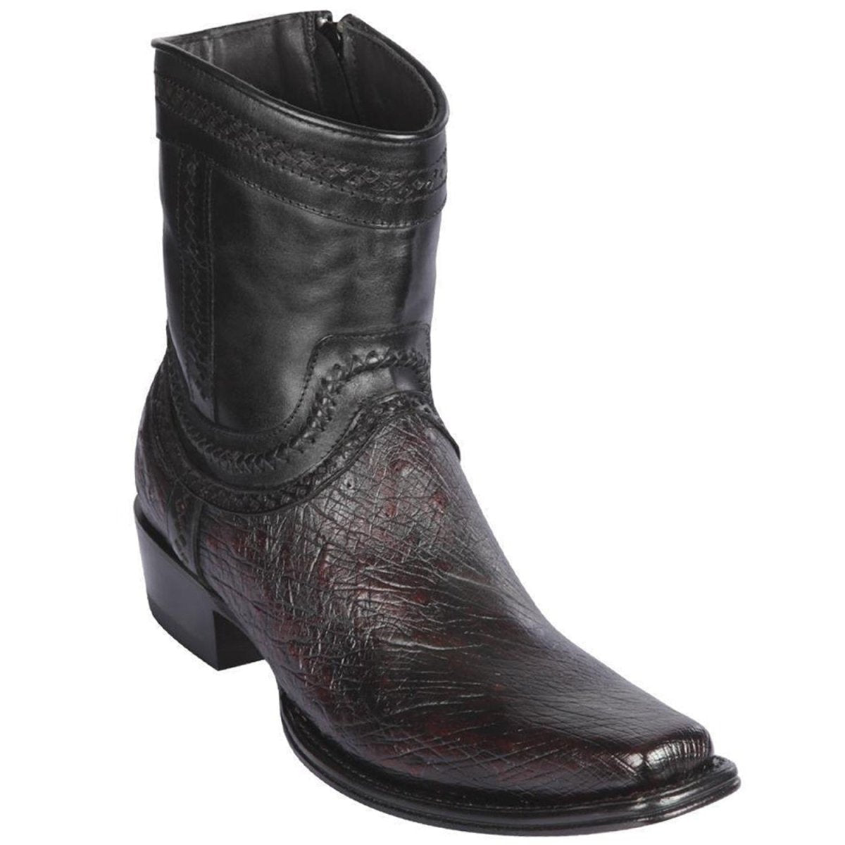 Western Genuine Smooth Ostrich European Square Toe Boots Black Cherry Color - Los Altos Boots Side View