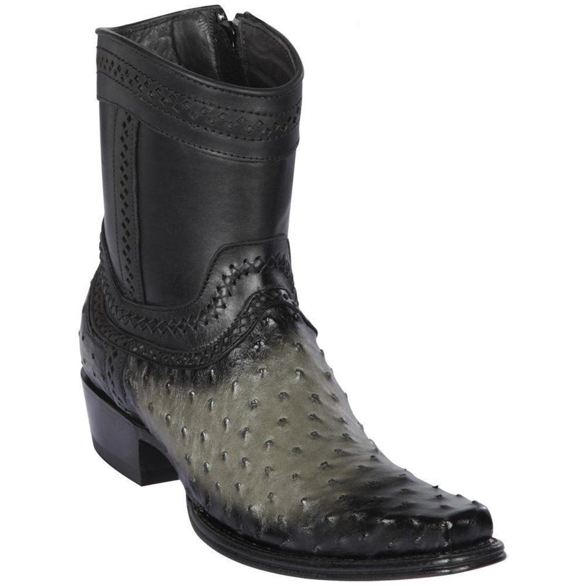 Wester Genuine Ostrich European Square Toe Short Boots Faded Gray - Los Altos Boots Side View