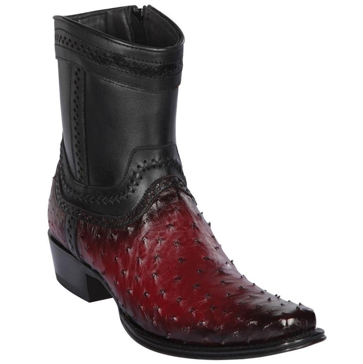 Wester Genuine Ostrich European Square Toe Short Boots Faded Burgundy - Los Altos Boots Side View