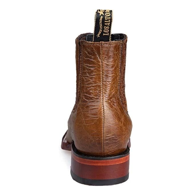 Western Genuine Leather Wide Square Toe Ankle Boots Light Brown Color - Los Altos Boots - Back View