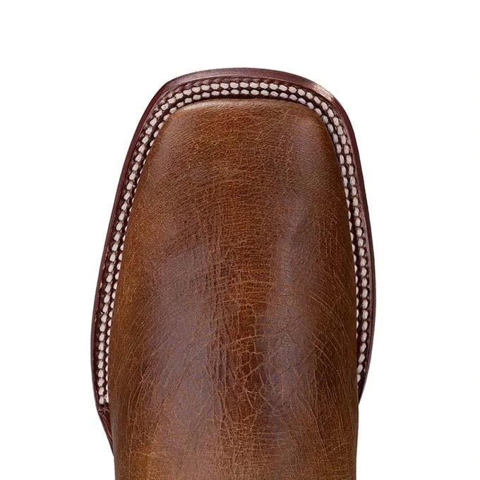 Western Genuine Leather Wide Square Toe Ankle Boots Light Brown Color - Los Altos Boots - Toe View