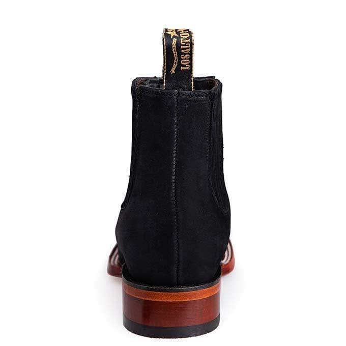 Western Genuine Suede Square Wide Toe Ankle Boots Black Color – Los Altos Boots – Back View