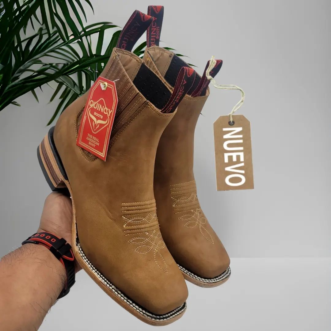Botin Charro Quincy de Cuero con Punta Cuadrada Papaya Q82BP6363 - Quincy Boots