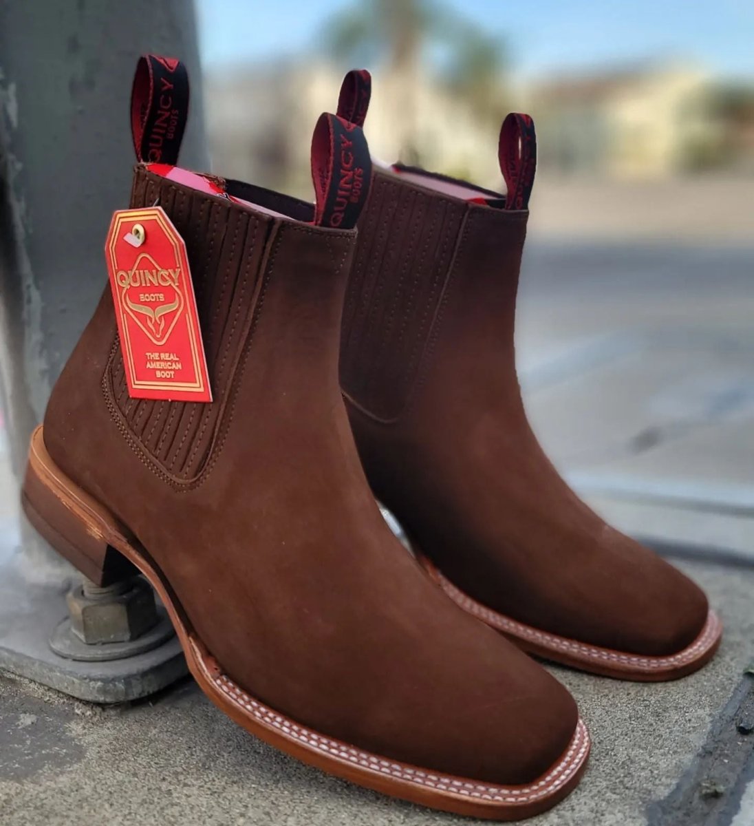 Botin Charro Quincy de Gamuza con Punta Cuadrada Q82B6394 - Quincy Boots