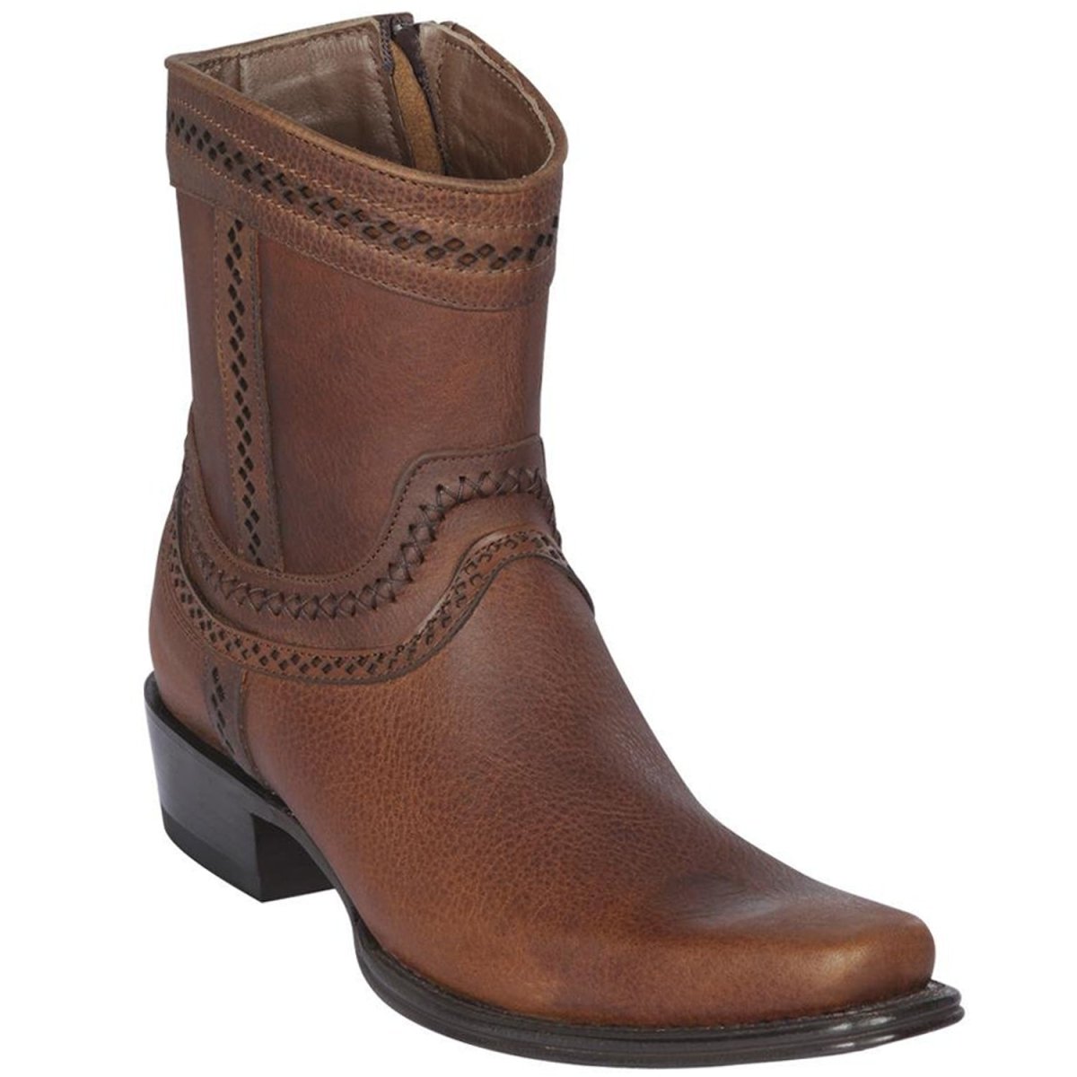 Wester Genuine Leather European Square Toe Short Boots Wallnut Color - Los Altos Boots Side View