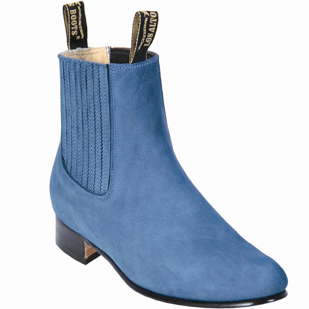 Western Genuine Leather Round Toe Blue Jean Color Ankle Boots - Los Altos Boots - Side View