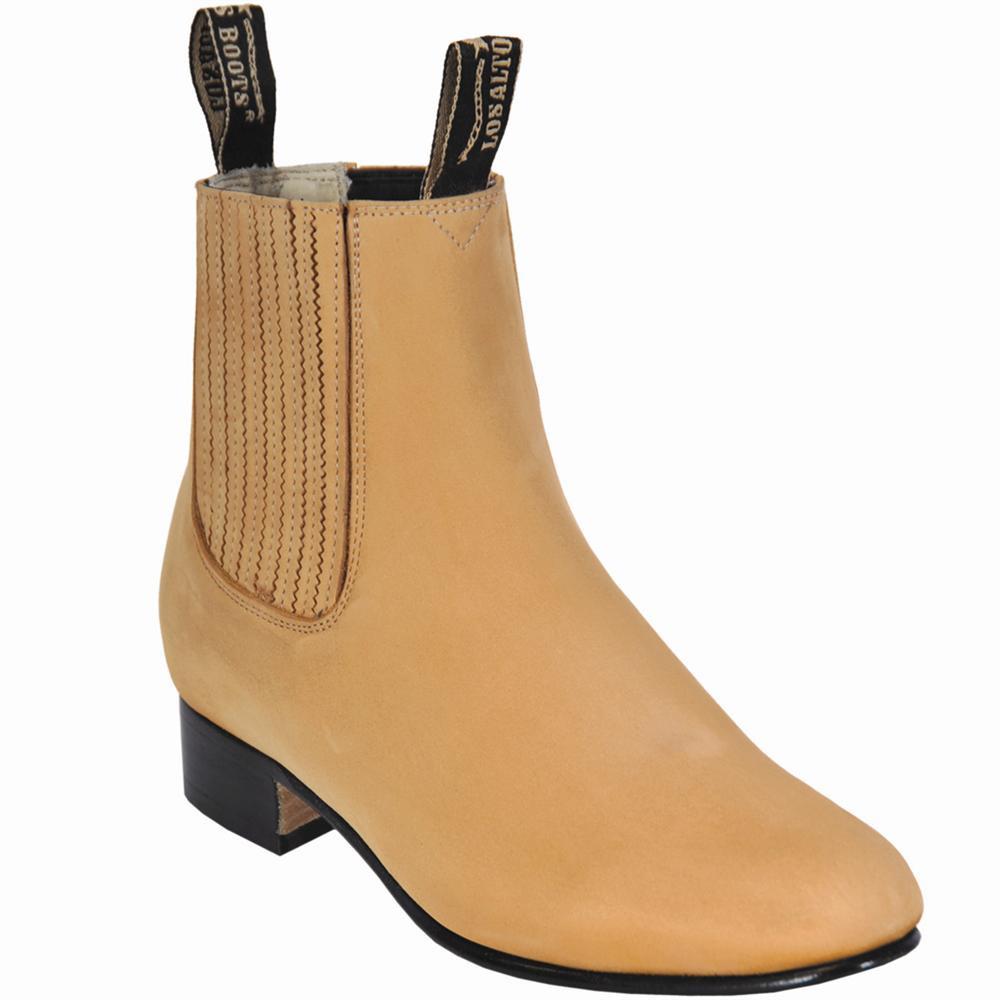 Western Genuine Leather Round Toe Honey Color Ankle Boots - Los Altos Boots - Side View