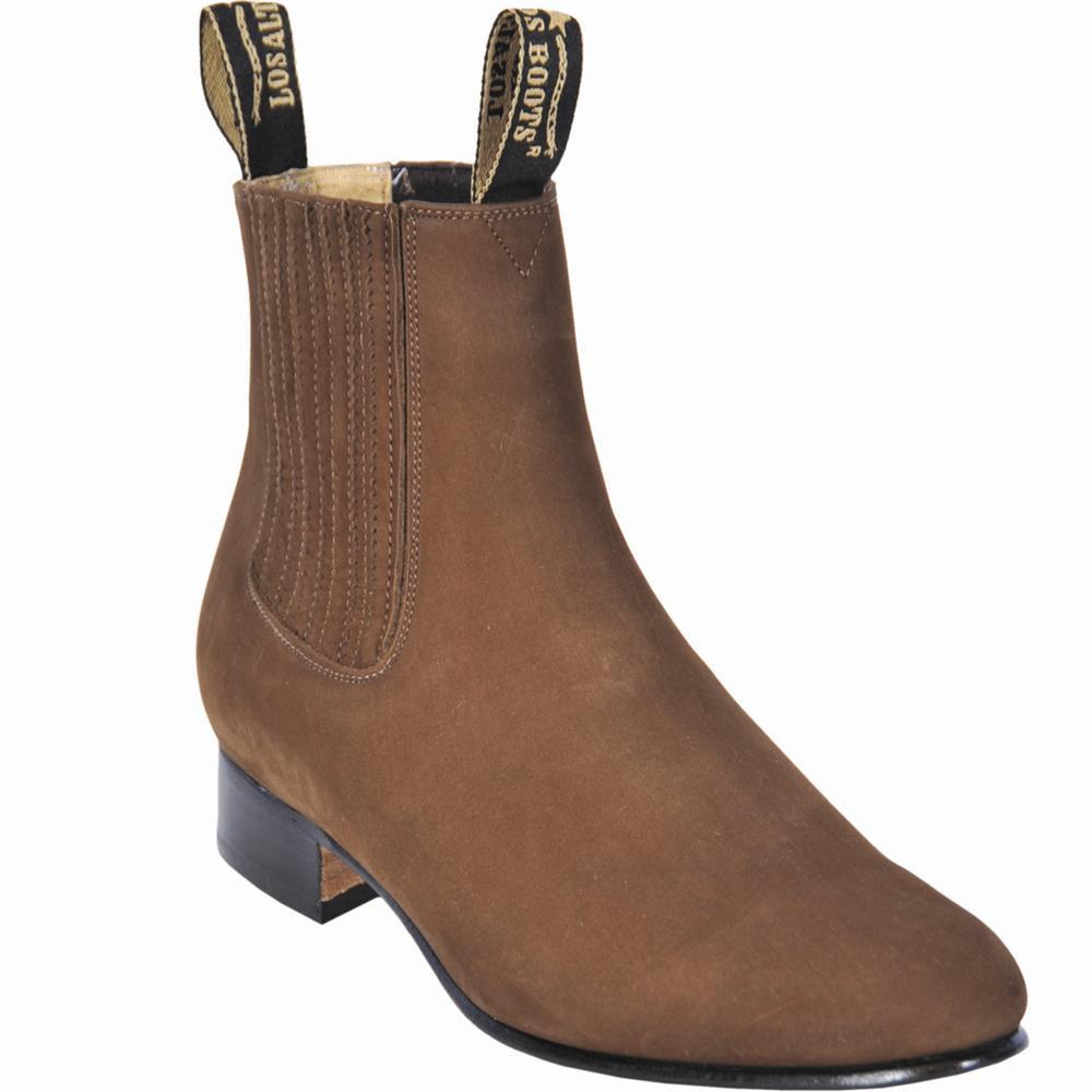 Western Genuine Leather Round Toe Taupe Color Ankle Boots - Los Altos Boots - Side View