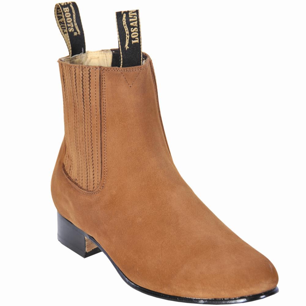 Western Genuine Leather Round Toe Camel Color Ankle Boots - Los Altos Boots - Side View